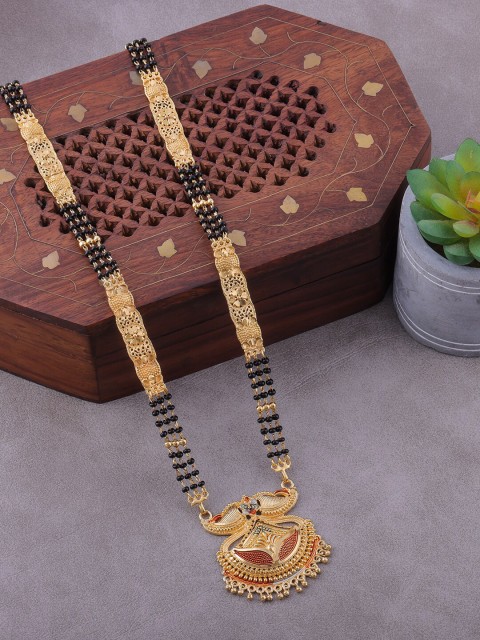 

Brandsoon Women Gold-Plated Black Beaded Mangalsutra