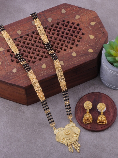 

Brandsoon Gold-Plated Black Beaded Mangalsutra Set