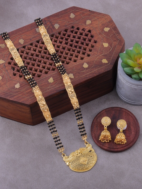 

Brandsoon Gold-Plated Black Beaded Mangalsutra Set