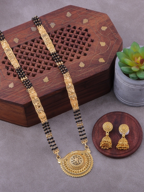 

Brandsoon Gold-Plated Black Beaded Mangalsutra & Earring Set