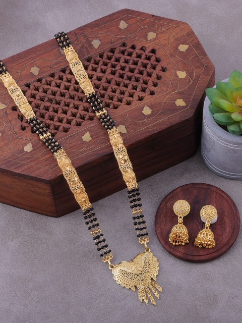 

Brandsoon Women Gold-plated Black Beaded Mangalsutra Set