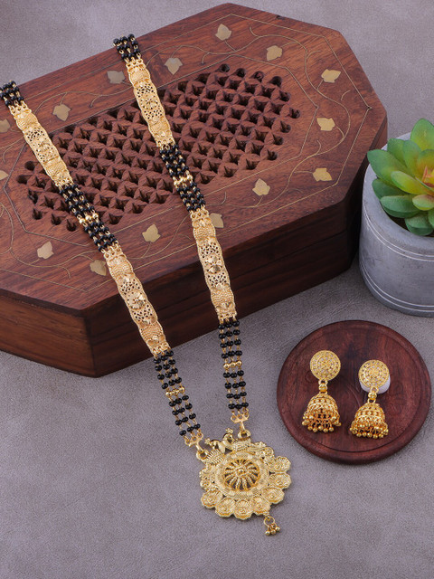 

Brandsoon One Gram Gold-Plated Gold Beaded Mangalsutra With Earring