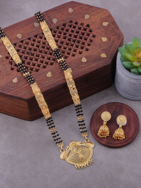 

Brandsoon Gold-Plated & Black-Beaded Mangalsutra