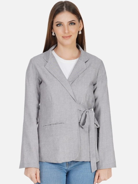 

FABNEST Women Grey Solid Cotton Wrap Coat