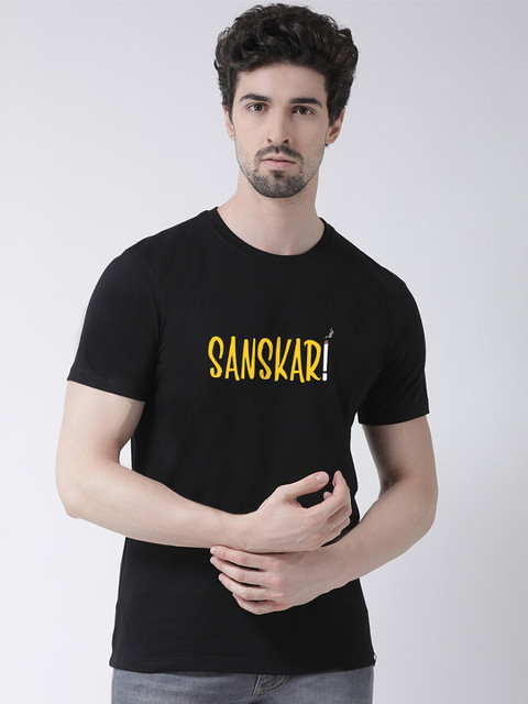 

Friskers Men Black Typography Printed Applique T-shirt