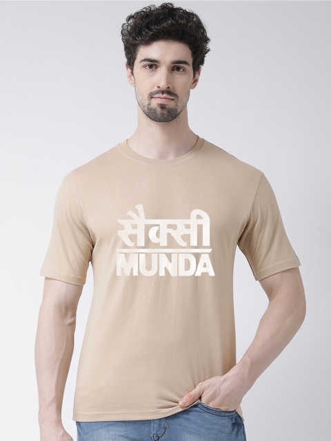 

Friskers Men Beige Typography Printed Applique T-shirt