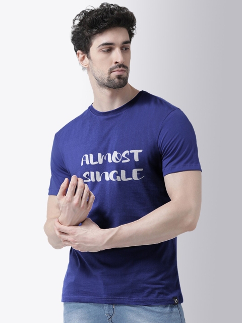 

Friskers Men Blue Typography Printed Mandarin Collar Applique T-shirt
