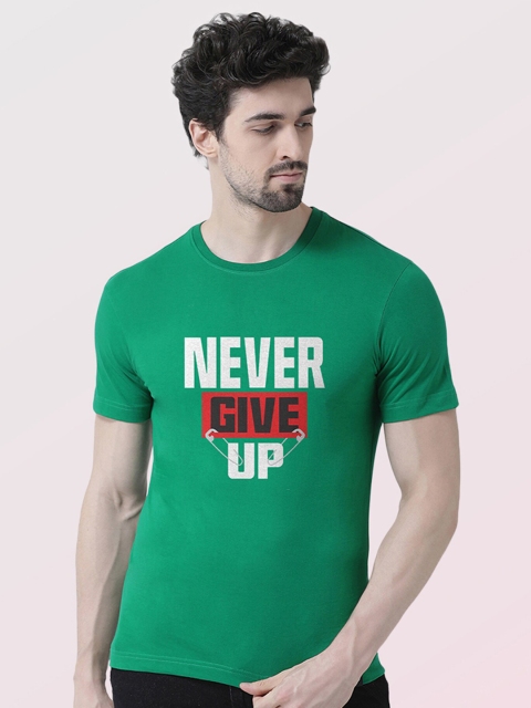 

Friskers Men Green Typography Printed V-Neck Applique T-shirt