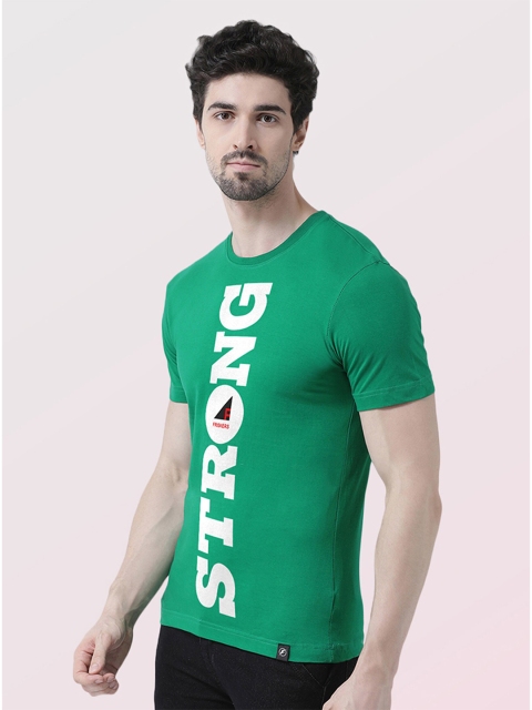

Friskers Men Green Printed V-Neck Applique T-shirt