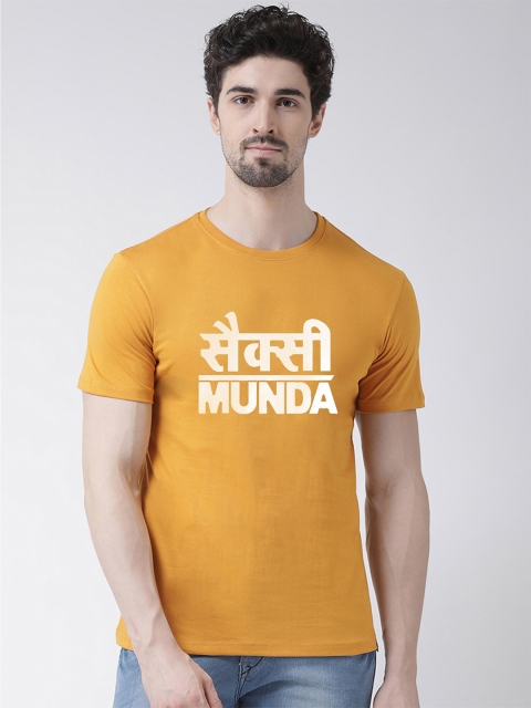 

Friskers Men Gold-Toned Typography Printed Applique T-shirt