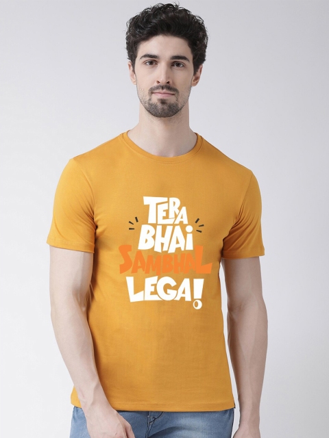 

Friskers Men Gold-Toned Typography Printed Applique T-shirt