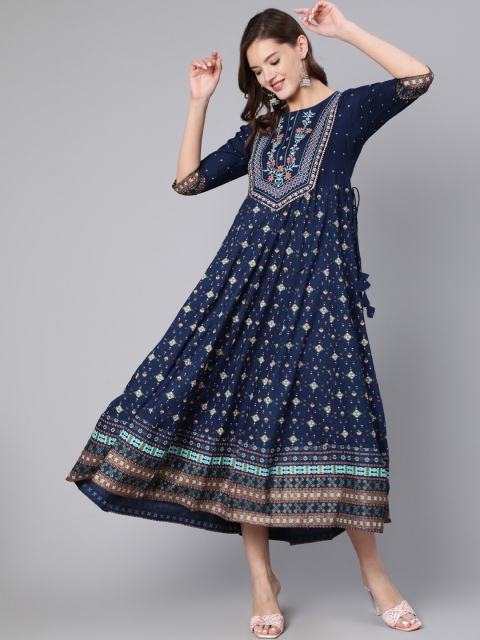 

THE NKS PLUS Blue Ethnic Motifs Ethnic A-Line Midi Dress