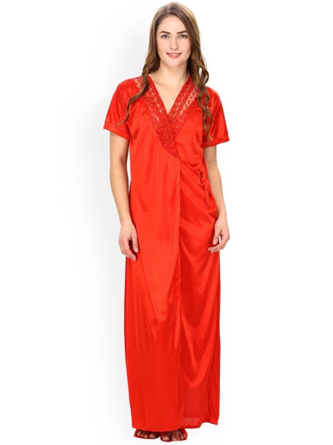 

Secret Wish Red Satin Nightdress Set with Robe HC-E51-354