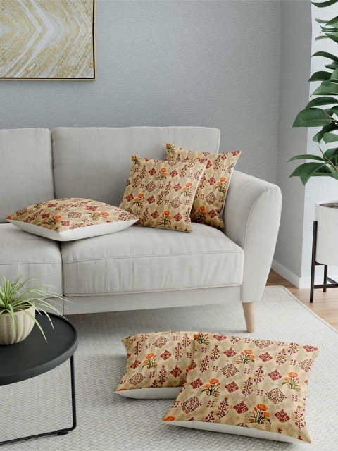 

LA VERNE Beige Set of 5 Floral Square Cushion Covers