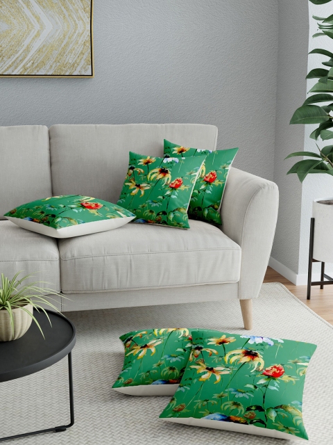 

LA VERNE Assorted Set Of 5 Floral Square Cushion Covers, Green