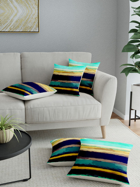 

LA VERNE Assorted Set Of 5 Striped Square Cushion Covers, Black