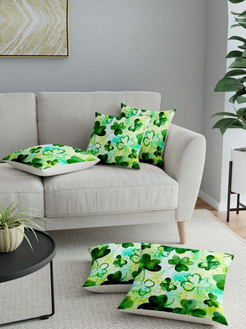 

LA VERNE Set of 5 Green and Yellow Floral Square Cushion Covers, Assorted