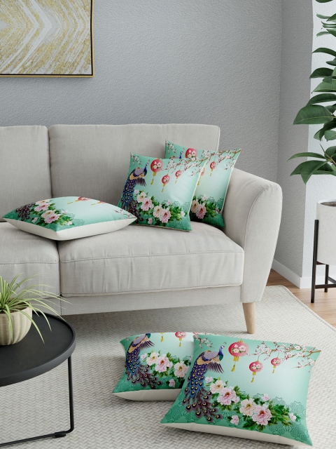 

LA VERNE Multicolor Set of 5 Floral Square Cushion Covers, Green