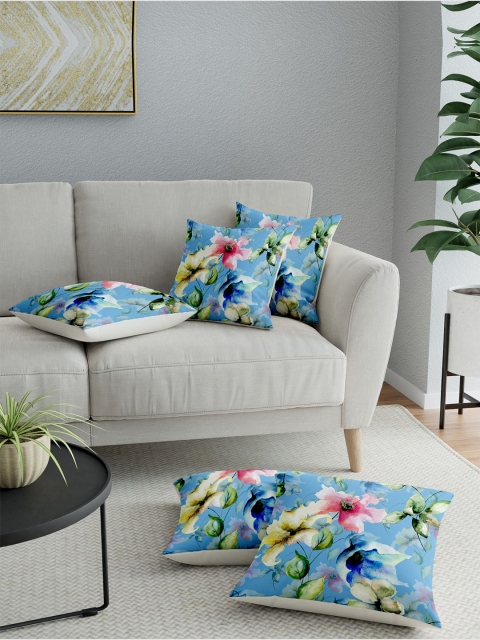 

LA VERNE Blue Set of 5 Floral Square Cushion Covers