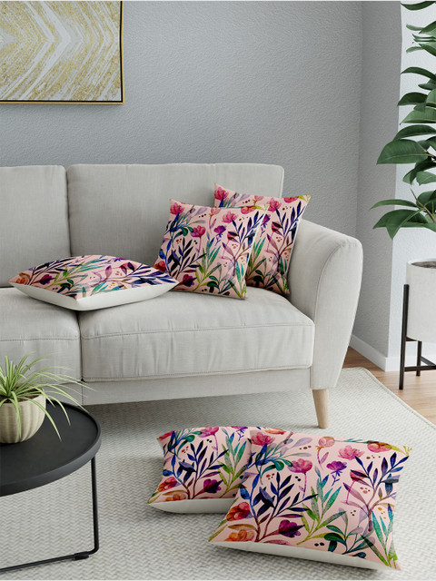 

LA VERNE Pink Set of 5 Floral Square Cushion Covers