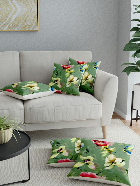 

LA VERNE Assorted Set Of 5 Floral Square Cushion Covers, Green