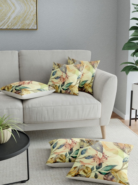 

LA VERNESet of 5 Floral Square Cushion Covers, Yellow