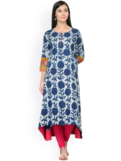 

Varanga Women Blue Printed High-Low A-Line Kurta