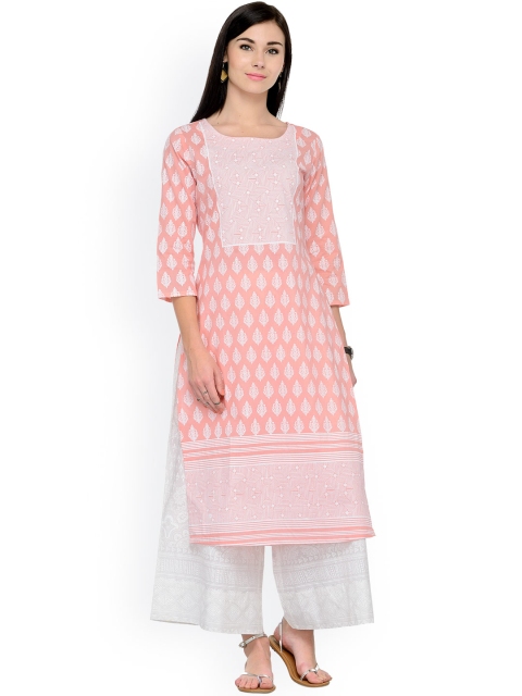 

Varanga Women Pink Khadi Print Straight Kurta