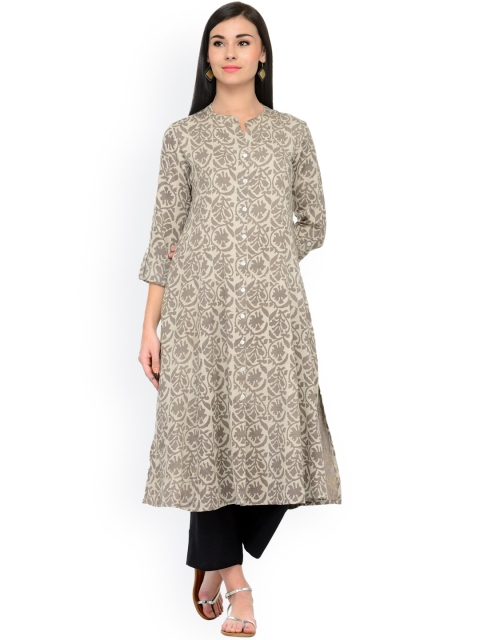 

Varanga Women Grey Printed A-Line Kurta