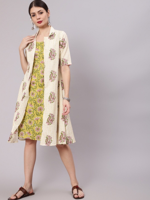 

Awadhi Yellow Ethnic Motifs A-Line Dress