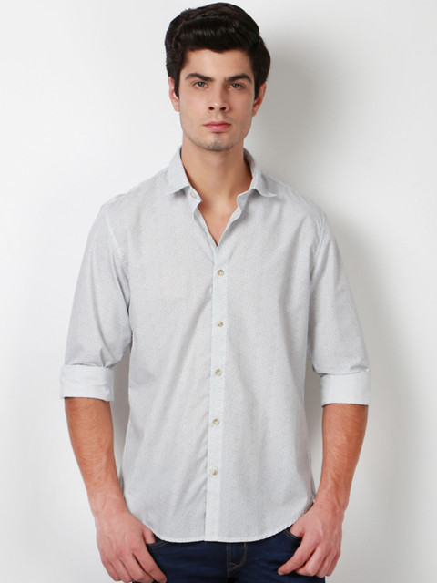 

Peter England Men White Slim Fit Printed Casual Shirt
