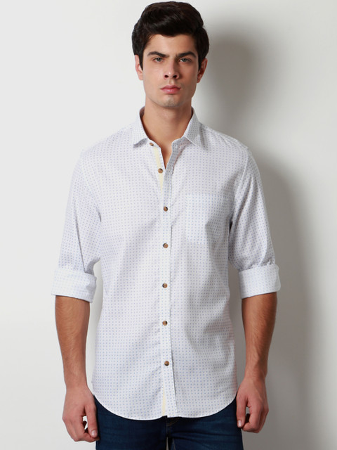 

Peter England Men White Slim Fit Printed Casual Shirt