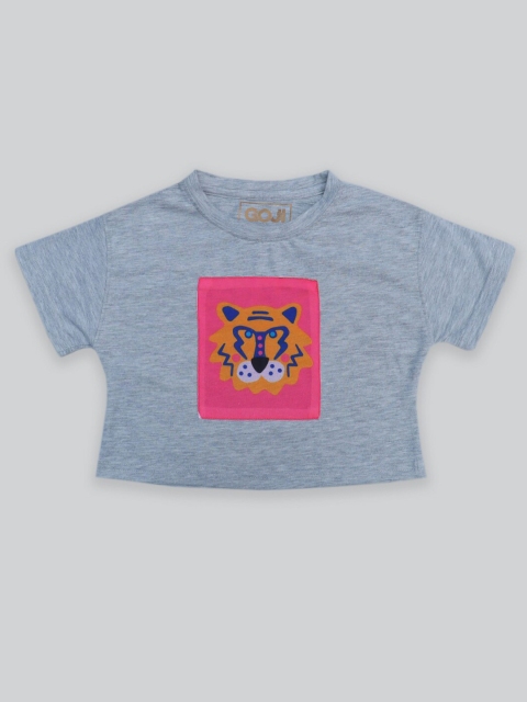 

GOJI Girls Grey Melange Print Boxy Crop Top