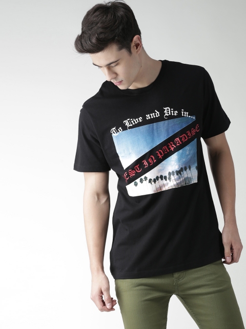 

FOREVER 21 Men Black Printed Round Neck T-shirt