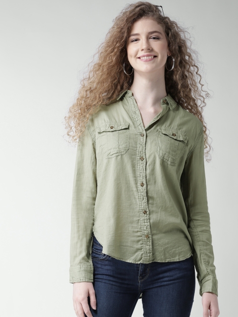 

FOREVER 21 Women Olive Green Solid Shirt