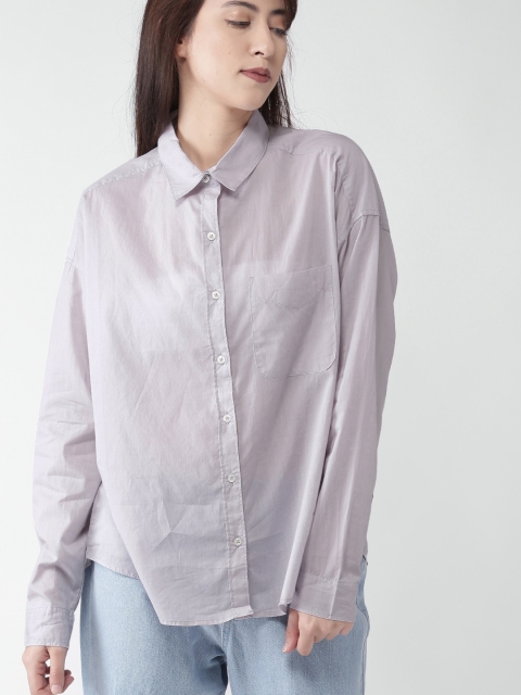 

FOREVER 21 Women Grey Solid Casual Shirt