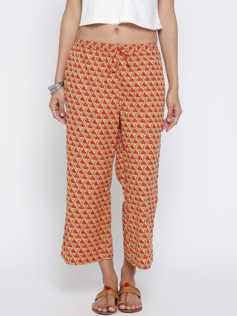

Biba Women Mustard Yellow & Red Printed Parallel Trousers
