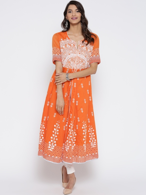 

Biba Women Orange Printed Anarkali Kurta