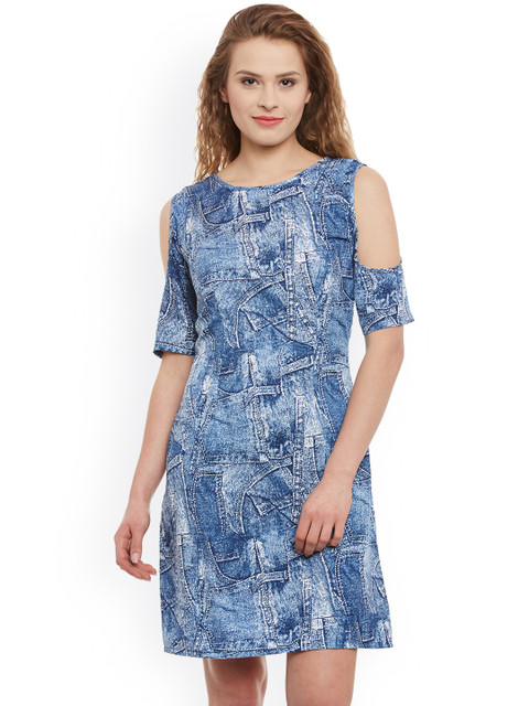 

Athena Women Blue Georgette Printed A-Line Dress