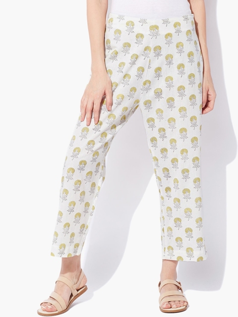 

Indian Dobby Women Yellow Ethnic Motifs Printed Straight Fit Trousers