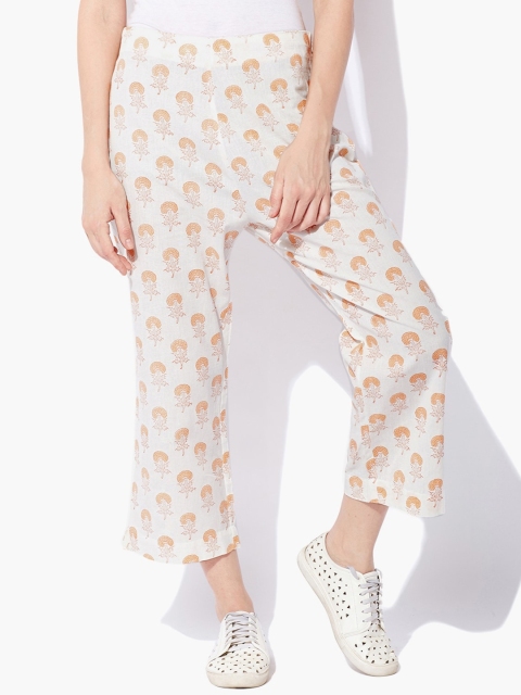 

Indian Dobby Women Peach-Coloured Floral Printed Straight Fit Trousers