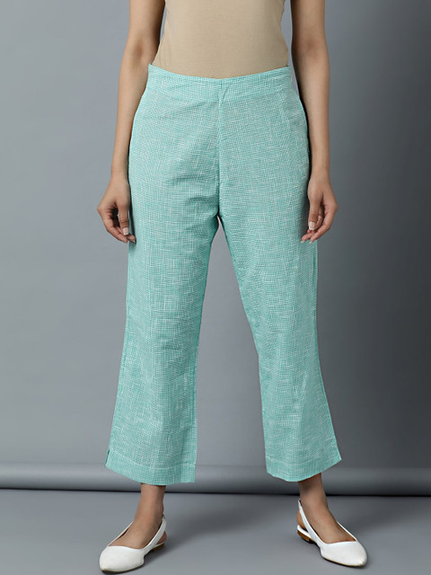 

Indian Dobby Women Green Straight Fit Trousers