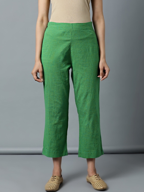 

Indian Dobby Women Green Straight Fit Trousers