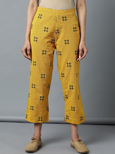 

Indian Dobby Women Yellow Printed Straight Fit Trousers