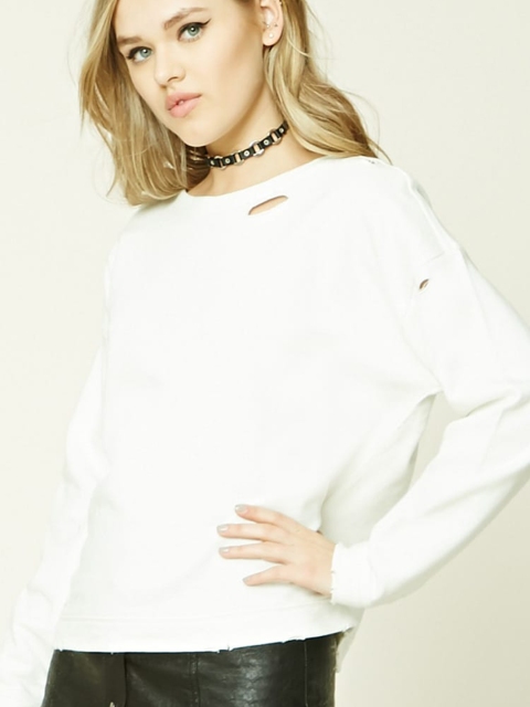 

FOREVER 21 Women White Solid Sweatshirt