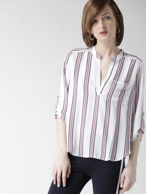 

FOREVER 21 Women White Striped Shirt Style Top