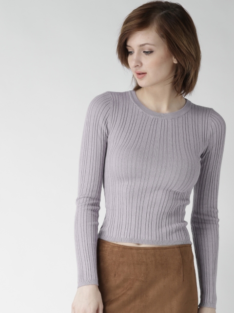 

FOREVER 21 Women Lavender Self-Striped Sweater
