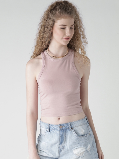 

FOREVER 21 Women Dusty Pink Solid Crop Fitted Top