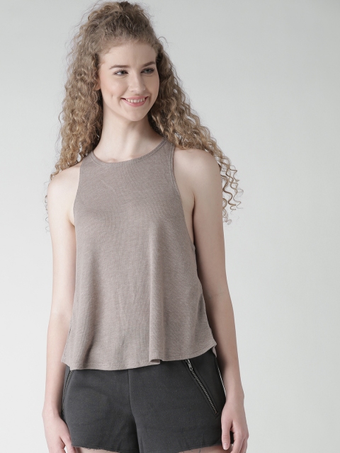 

FOREVER 21 Women Taupe Solid A-Line Top