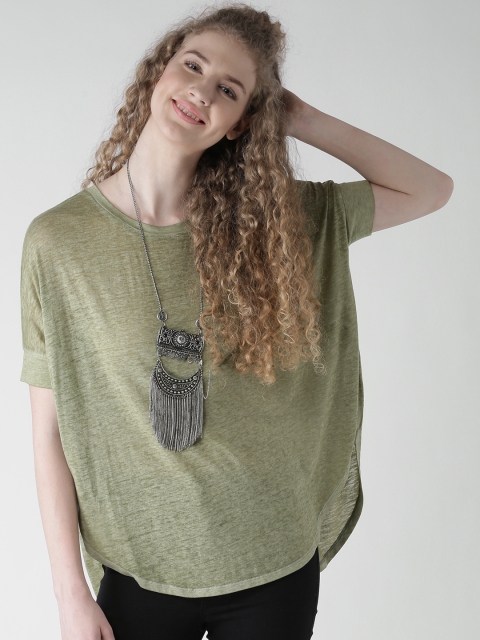 

FOREVER 21 Women Olive Green Solid Boxy Top